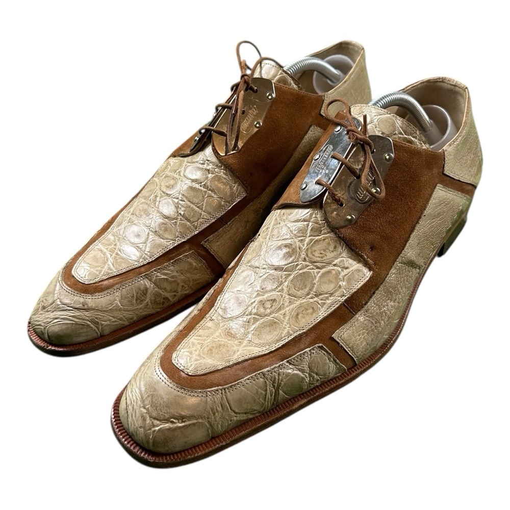 Mauri Light Tan Brown Crocodile Men's Dress Shoe Hand Painted Size 10